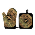 Gold Om Mandala Print Oven Mitt And Pot Holder Set