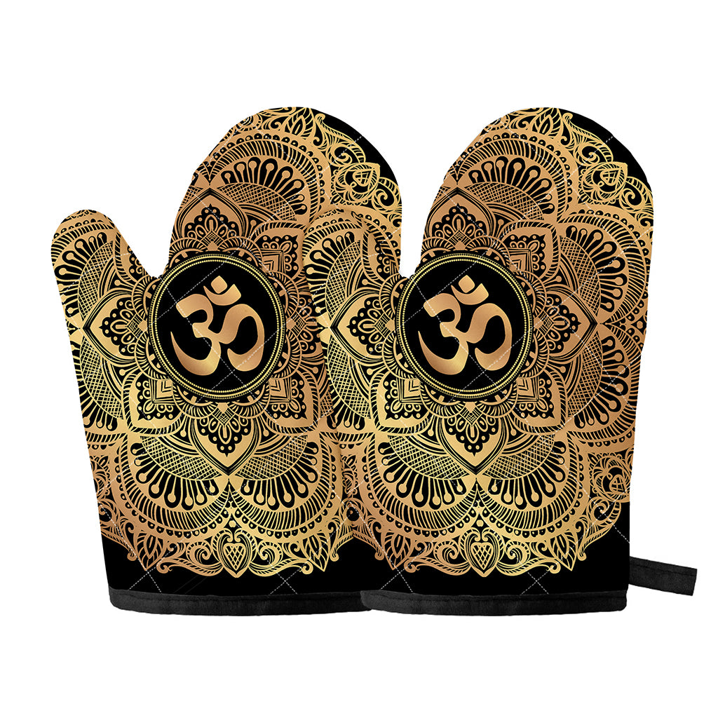 Gold Om Mandala Print Oven Mitts