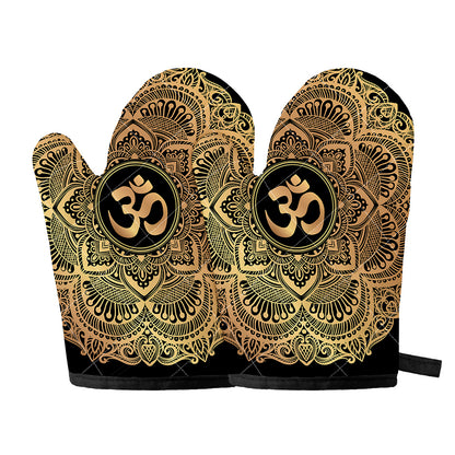 Gold Om Mandala Print Oven Mitts