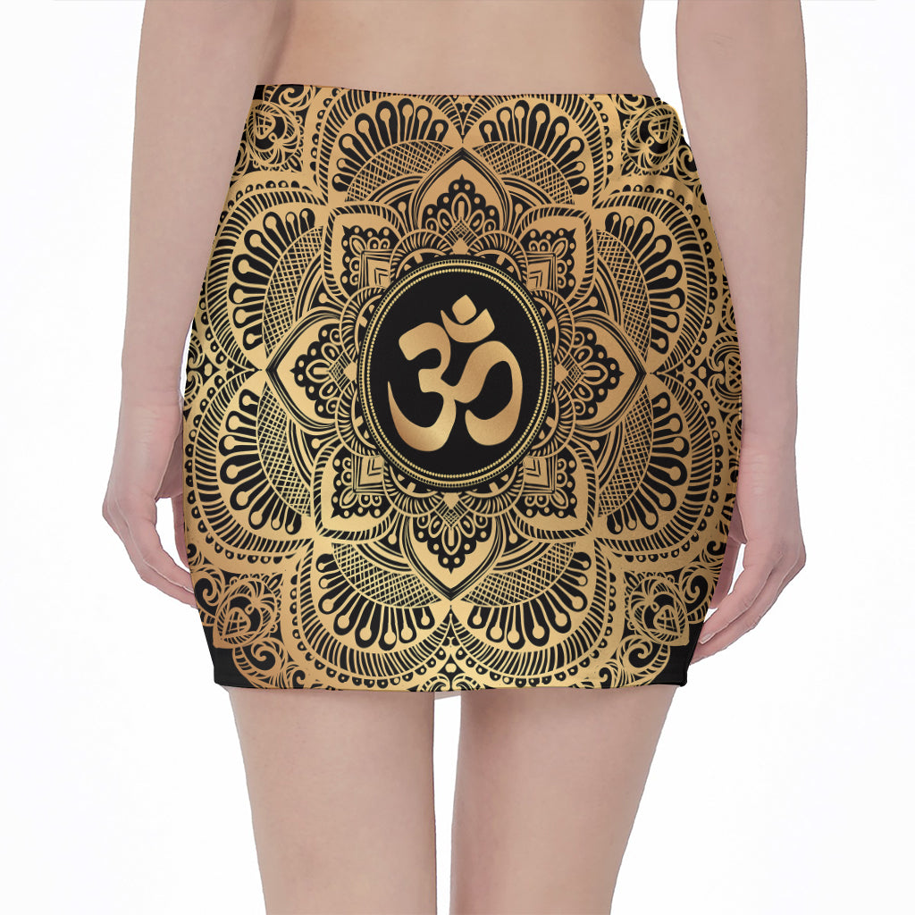 Gold Om Mandala Print Pencil Mini Skirt
