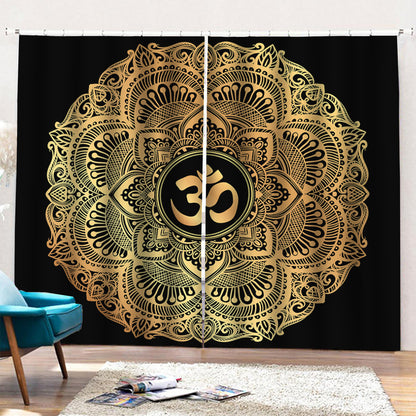Gold Om Mandala Print Pencil Pleat Curtains