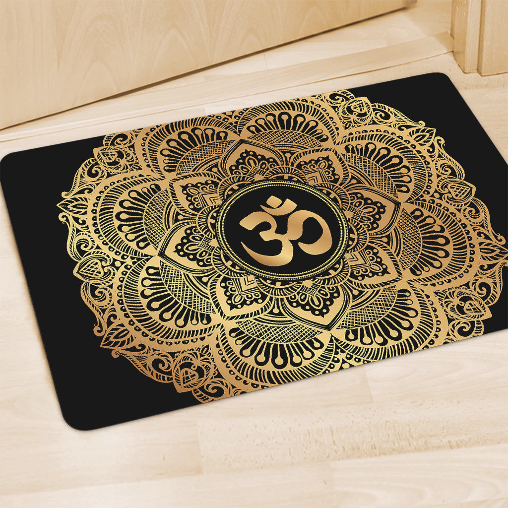 Gold Om Mandala Print Polyester Doormat