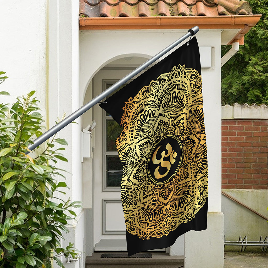 Gold Om Mandala Print Polyester Flag