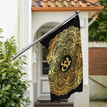 Gold Om Mandala Print Polyester Flag