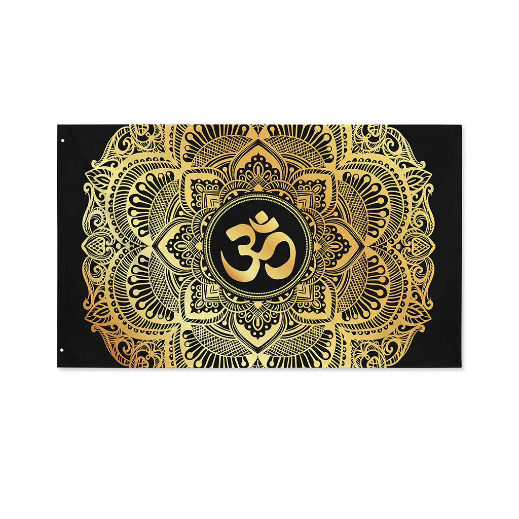 Gold Om Mandala Print Polyester Flag