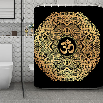 Gold Om Mandala Print Polyester Shower Curtain