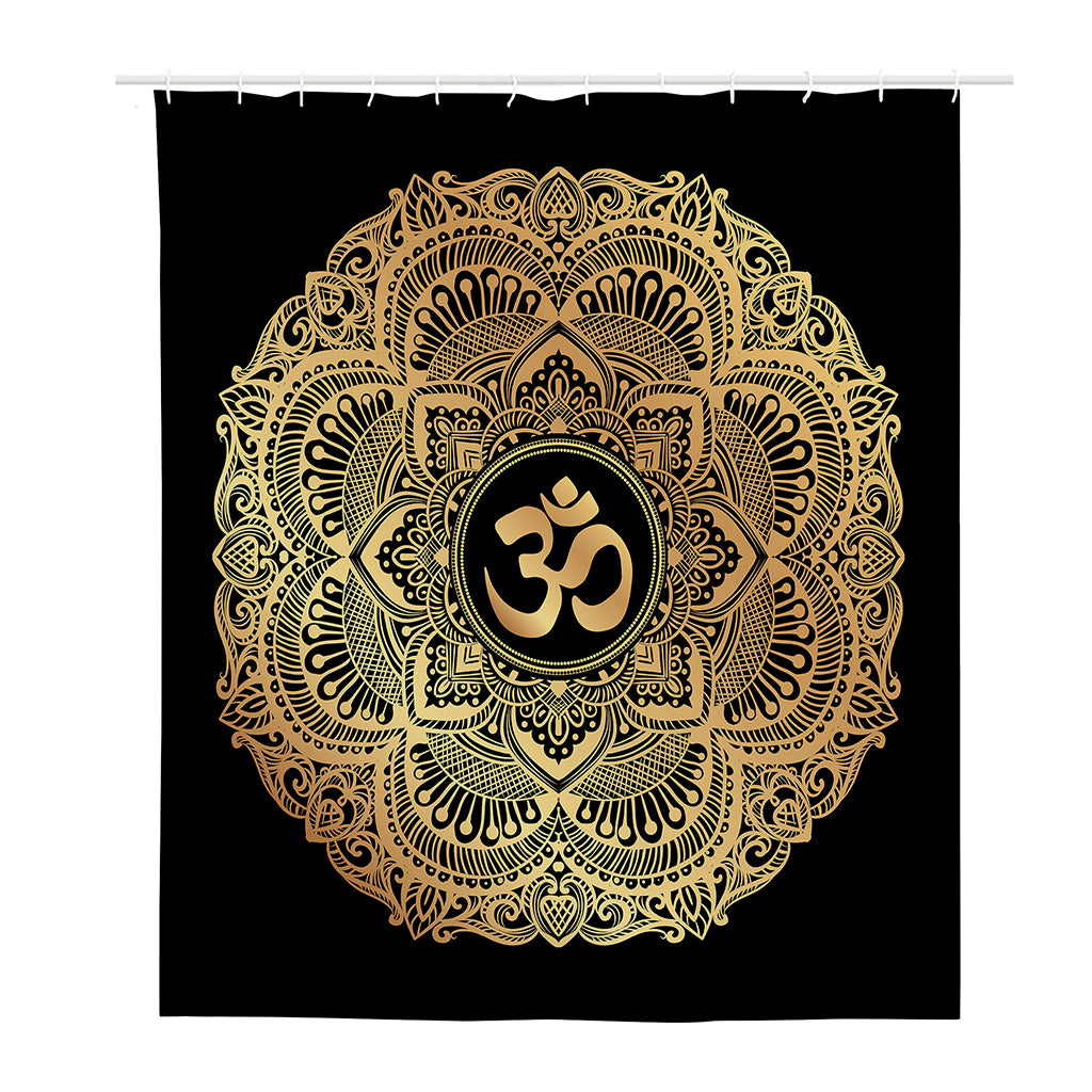 Gold Om Mandala Print Polyester Shower Curtain