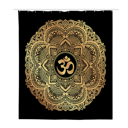 Gold Om Mandala Print Polyester Shower Curtain