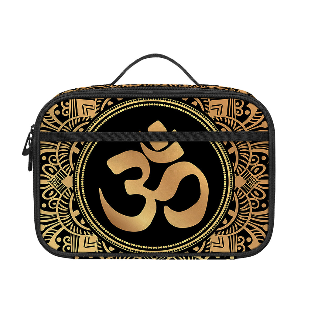 Gold Om Mandala Print Portable Lunch Bag
