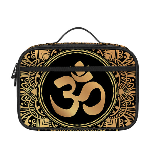Gold Om Mandala Print Portable Lunch Bag