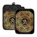 Gold Om Mandala Print Pot Holders With Pocket