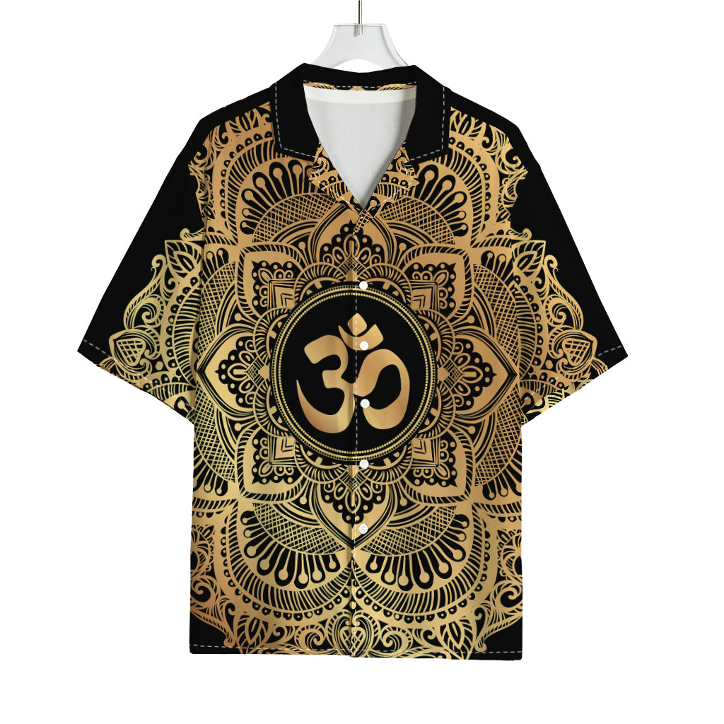 Gold Om Mandala Print Rayon Hawaiian Shirt