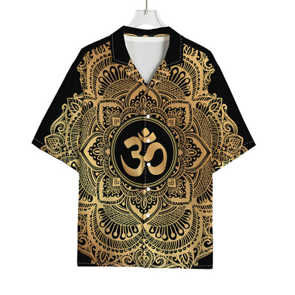 Gold Om Mandala Print Rayon Hawaiian Shirt