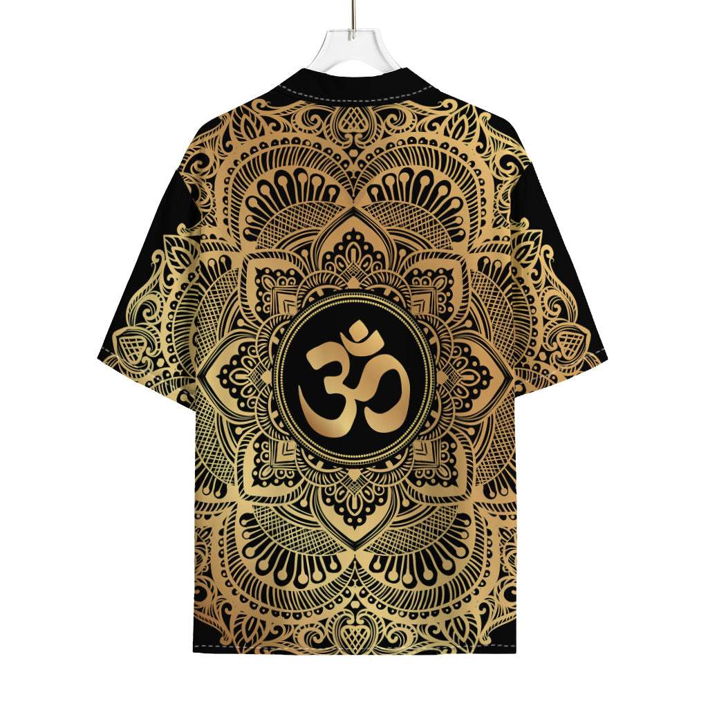 Gold Om Mandala Print Rayon Hawaiian Shirt