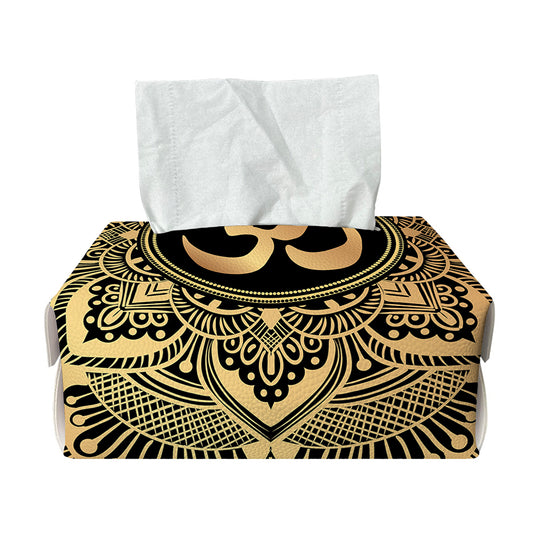 Gold Om Mandala Print Rectangle Tissue Box Cover
