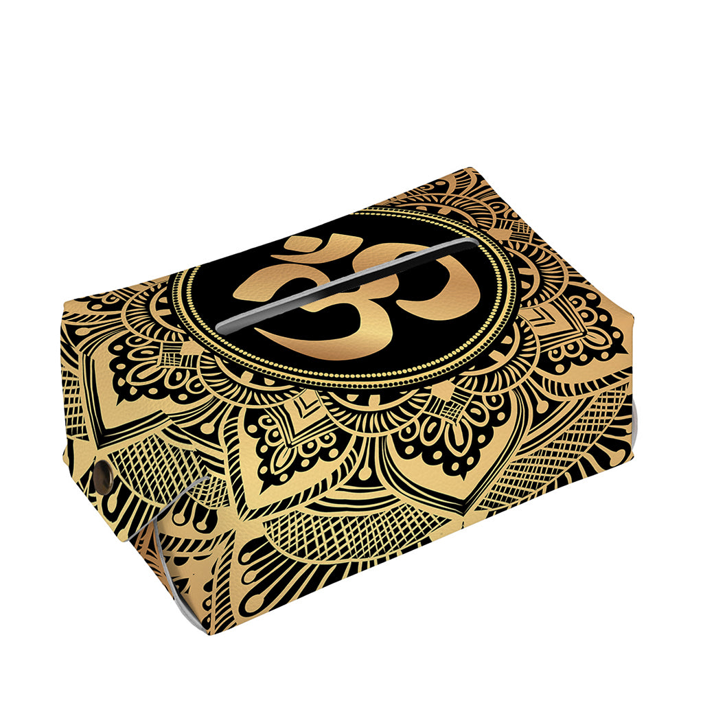 Gold Om Mandala Print Rectangle Tissue Box Cover
