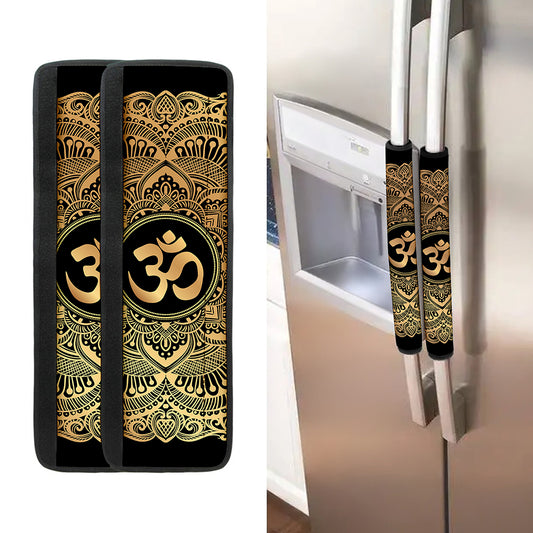 Gold Om Mandala Print Refrigerator Handle Covers