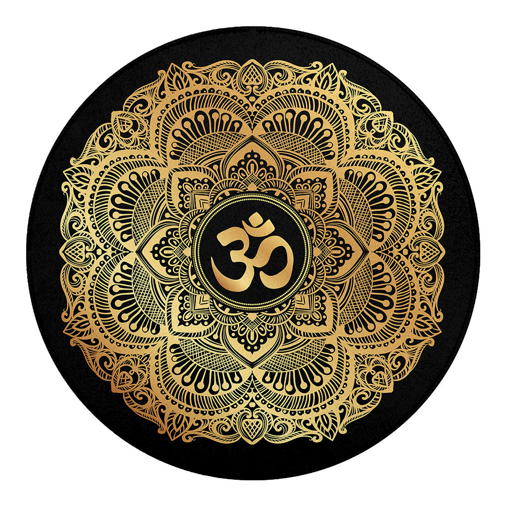 Gold Om Mandala Print Round Blanket