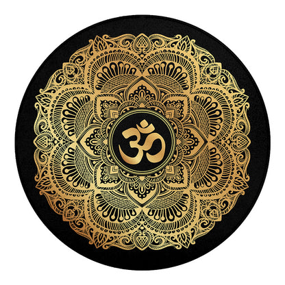 Gold Om Mandala Print Round Blanket