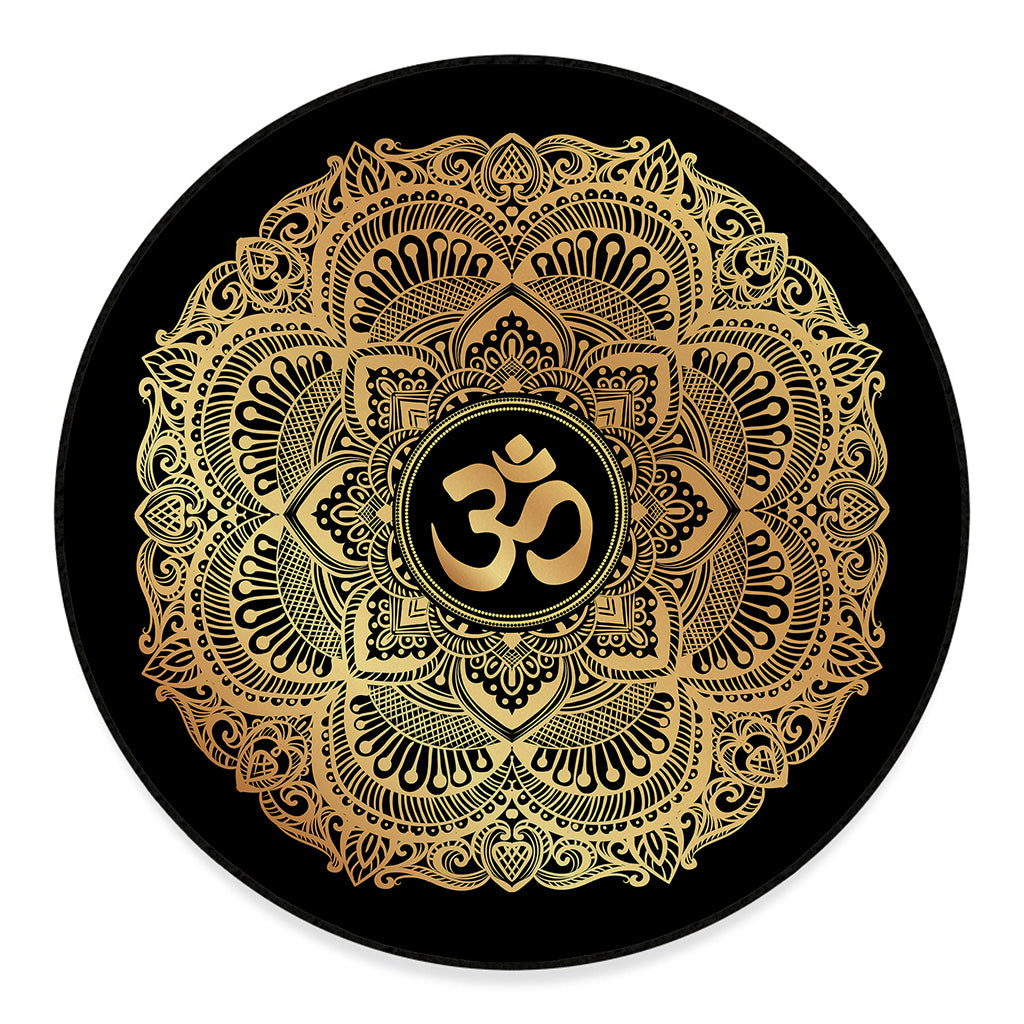 Gold Om Mandala Print Round Floor Mat