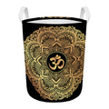 Gold Om Mandala Print Round Laundry Basket