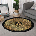 Gold Om Mandala Print Round Rug