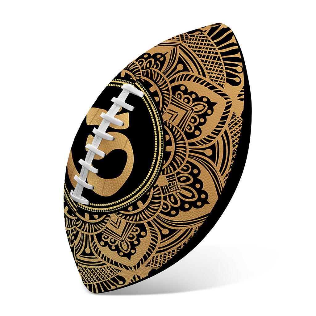 Gold Om Mandala Print Rugby Ball