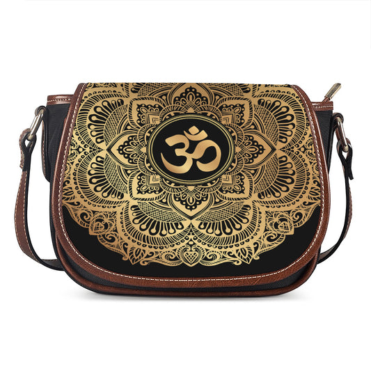 Gold Om Mandala Print Saddle Bag
