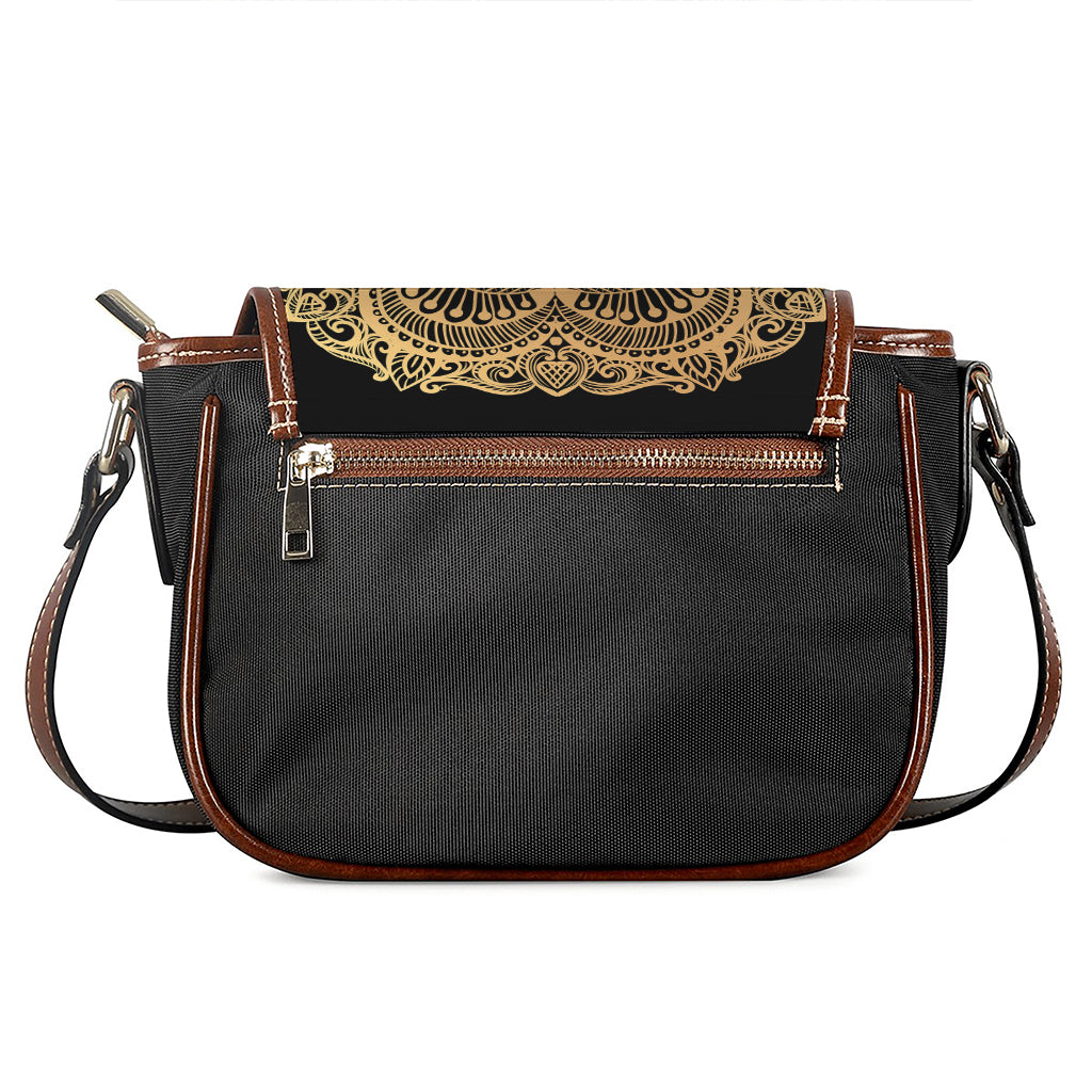 Gold Om Mandala Print Saddle Bag