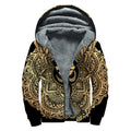 Gold Om Mandala Print Sherpa Lined Zip Up Hoodie