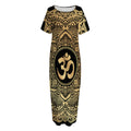 Gold Om Mandala Print Short Sleeve Long Nightdress