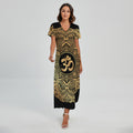 Gold Om Mandala Print Short Sleeve Maxi Dress