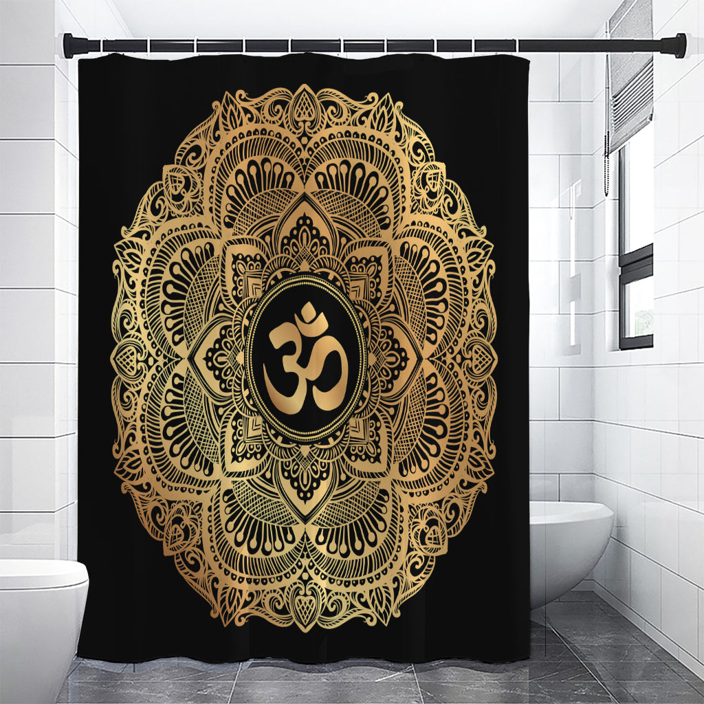 Gold Om Mandala Print Shower Curtain