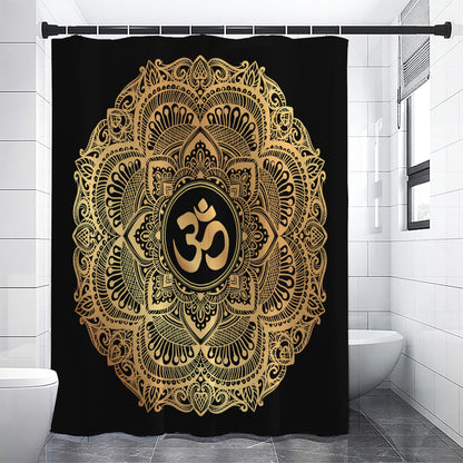 Gold Om Mandala Print Shower Curtain