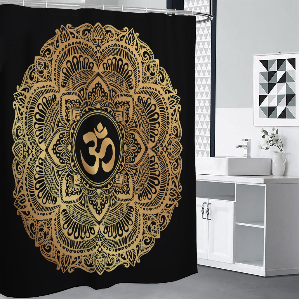 Gold Om Mandala Print Shower Curtain