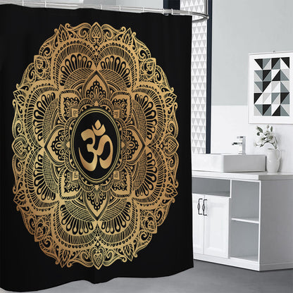 Gold Om Mandala Print Shower Curtain