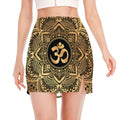 Gold Om Mandala Print Side Slit Mini Skirt