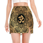 Gold Om Mandala Print Side Slit Mini Skirt