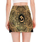 Gold Om Mandala Print Side Slit Mini Skirt