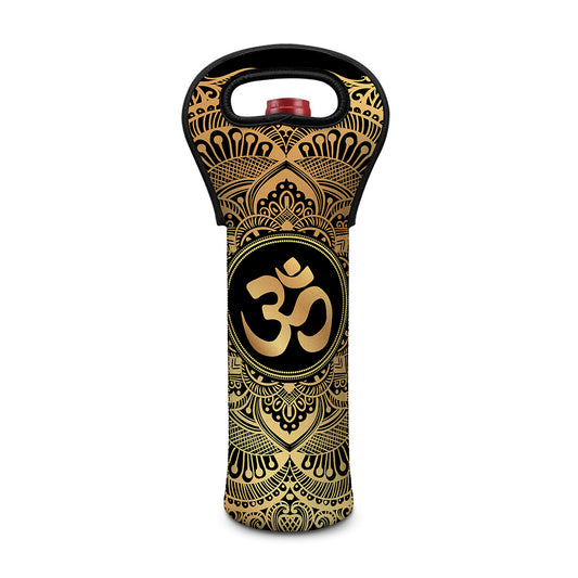 Gold Om Mandala Print Single Neoprene Wine Tote