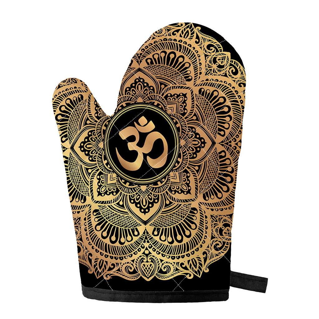 Gold Om Mandala Print Single Oven Mitt