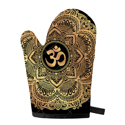 Gold Om Mandala Print Single Oven Mitt