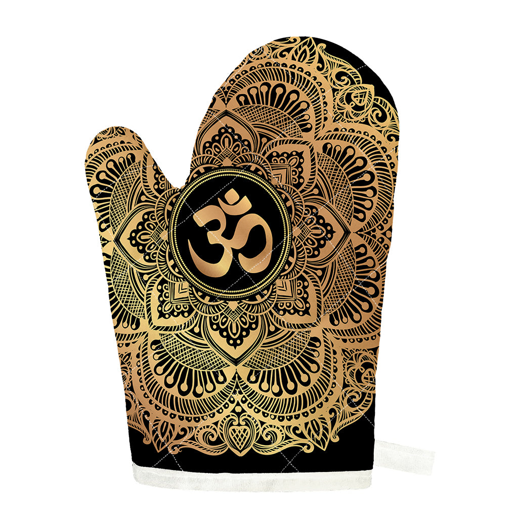 Gold Om Mandala Print Single Oven Mitt
