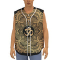Gold Om Mandala Print Sleeveless Baseball Jersey