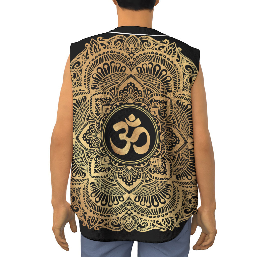 Gold Om Mandala Print Sleeveless Baseball Jersey