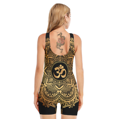 Gold Om Mandala Print Sleeveless One Piece Swimsuit