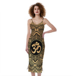 Gold Om Mandala Print Slim Fit Midi Cami Dress