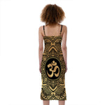 Gold Om Mandala Print Slim Fit Midi Cami Dress