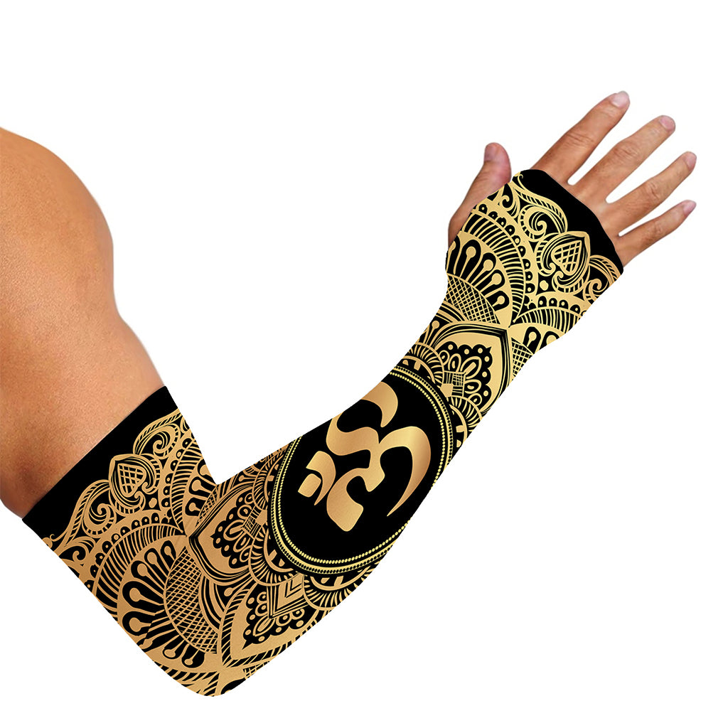 Gold Om Mandala Print Sun Protection Arm Sleeves