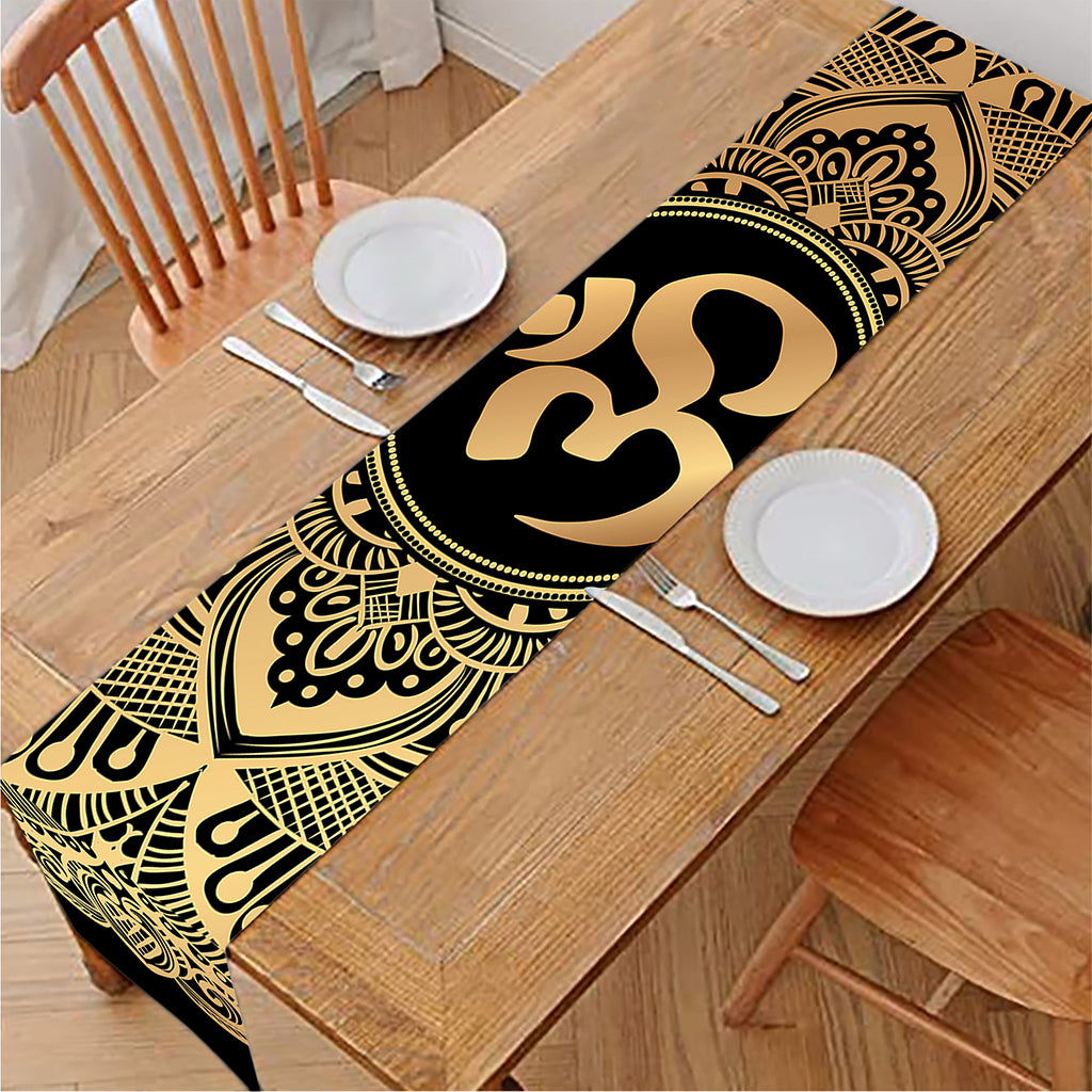 Gold Om Mandala Print Table Runner
